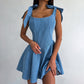 Fashion Square Collar Lace Up Fishbone Waist Dress