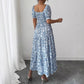 Elegant Idle Style Printed Square Collar Loose Long Puff Sleeve Dress