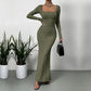 Women's Ouji-style Square Neck Dress For Autumn And Winter