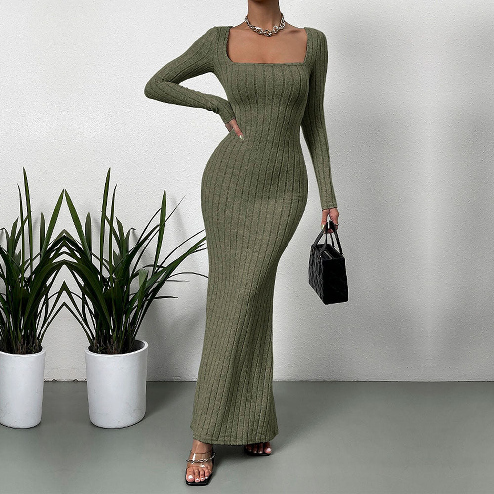 Women's Ouji-style Square Neck Dress For Autumn And Winter