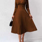 Fashionable Elegant, Solid-color Pleated Waist-cinching Slim Dress