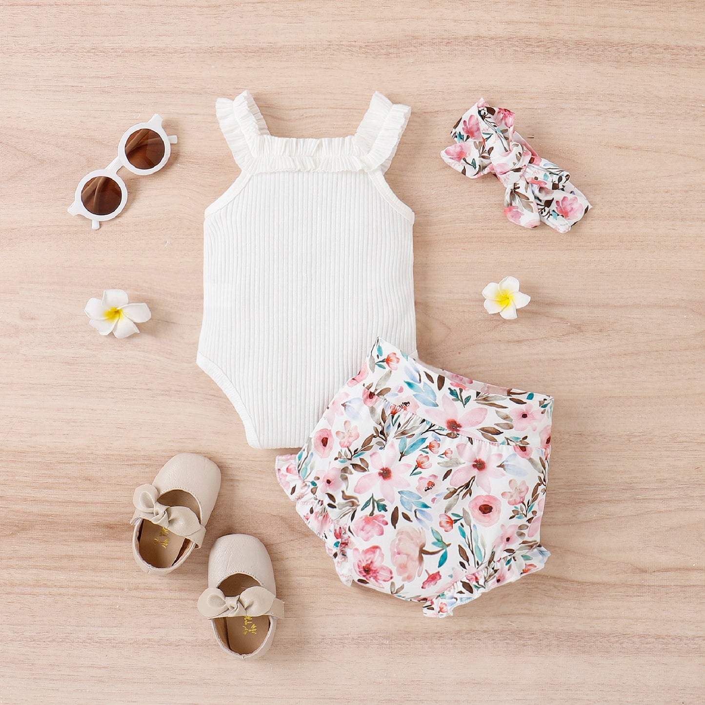 Ensemble trois pièces pour fille, gilet, combinaison et short