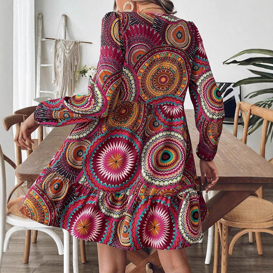 Fashion Printed Long Sleeve Dress Elegant Women