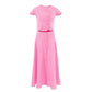 Cotton High Waist V-neck Dress Suit