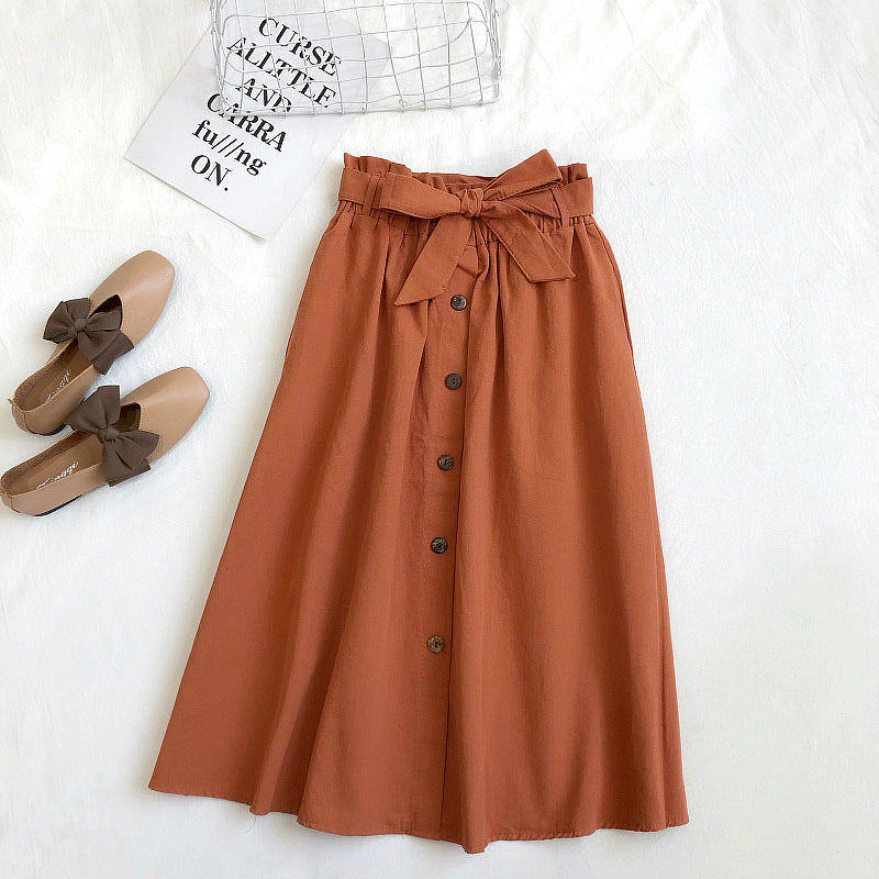 Jupe taille haute à simple boutonnage style preppy pour femme