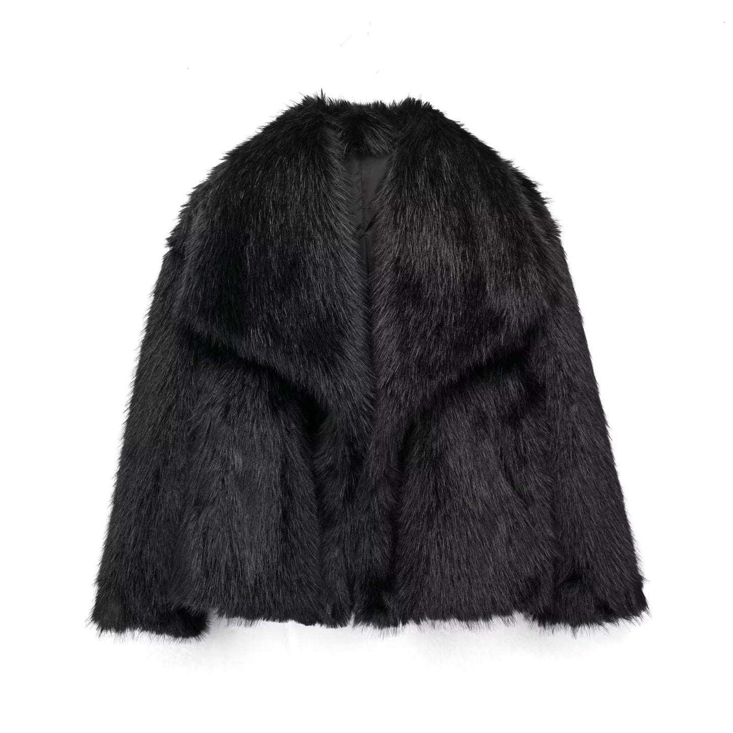 Cardigan à revers et manches longues en fausse fourrure pour femme, manteau court et ample