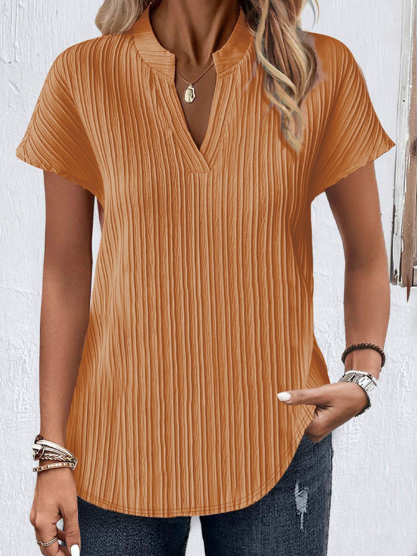 T-shirt à col montant et tube ouvert en mousseline de soie pour femme