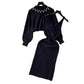 Round Neck Bead Women's Sweater High Waist Knit Dress Suit
