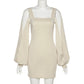 Square Neck Slim Wrap Hip Dress