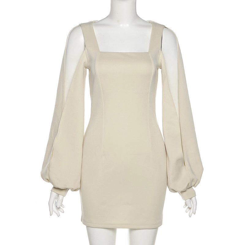 Square Neck Slim Wrap Hip Dress