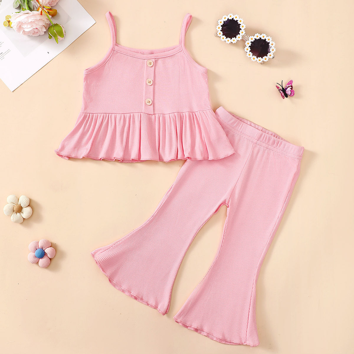 Girls' Tricolor Overall Dress Set