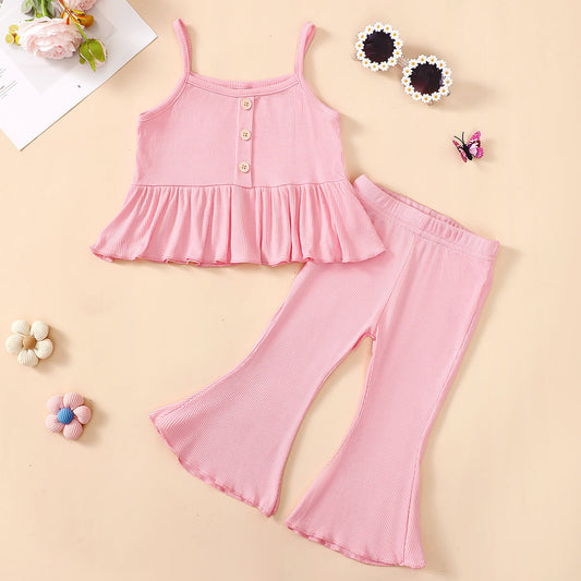 Girls' Tricolor Overall Dress Set