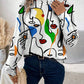 European And American All-matching Plant Pattern Women's Long-sleeved Garden Collar Sweater