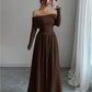 Women's Solid-Color French-Style Off-the-Shoulder Knitted Dress