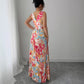 Womens Sexy Deep V-Neck Sleeveless Printed Dress With Slit Hem And Pleats