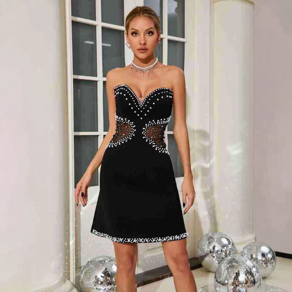 Cutout Tube Top Bubble Beads Dress