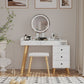 Dressing Table With LED Lights Glass Top Dressing Table With Extendable Side Table 5 Drawers Dressing Table With Mirror And Stool For Bedroom