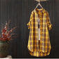 Chemise à carreaux mi-longue ample à manches longues pour femme