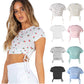 Women's Printed Short-sleeved T-shirt With Drawstring