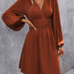 Foreign Trade Amazon Solid Color Chest Wrap V-neck Lantern Sleeve Dress
