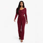 Solid-color Casual Boat-neck Long-sleeve Top And Slim-fit Pants Set