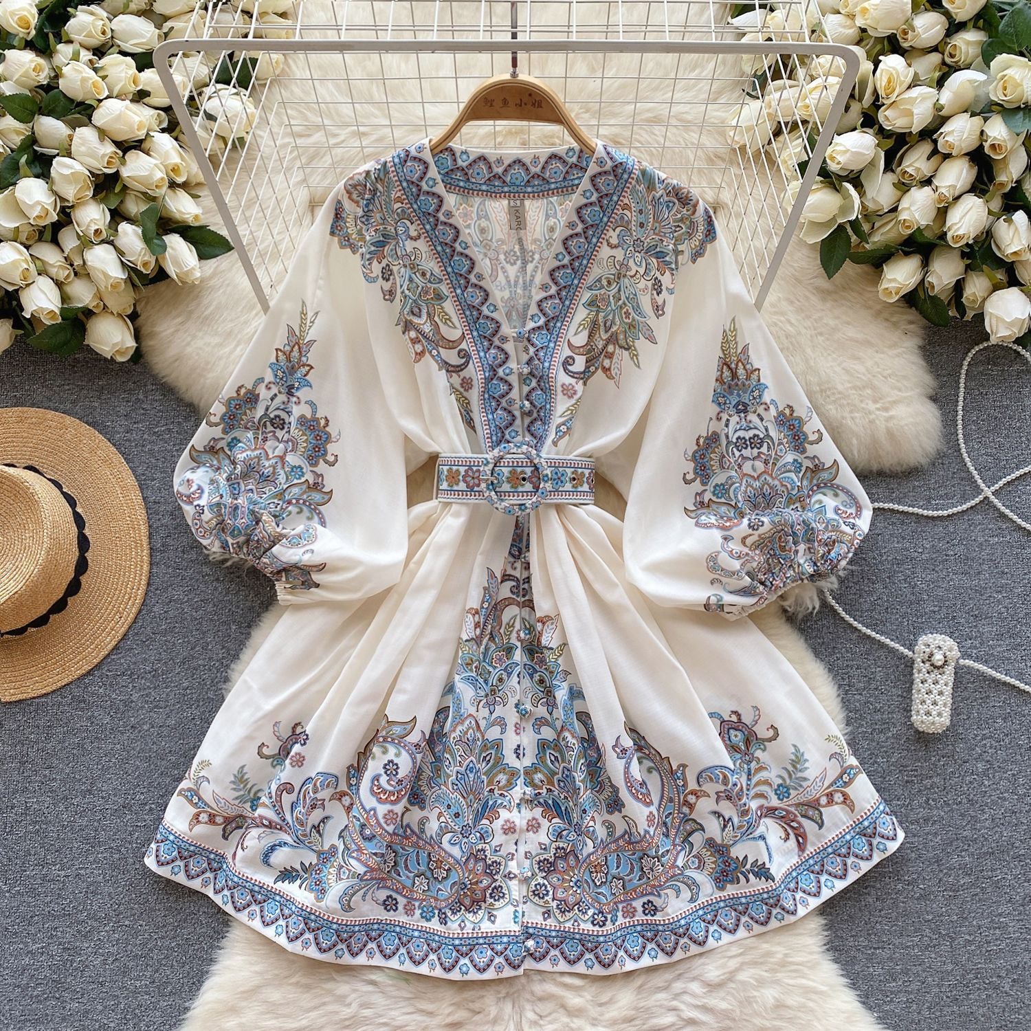 Light Luxury French Royal Style Printing Dress