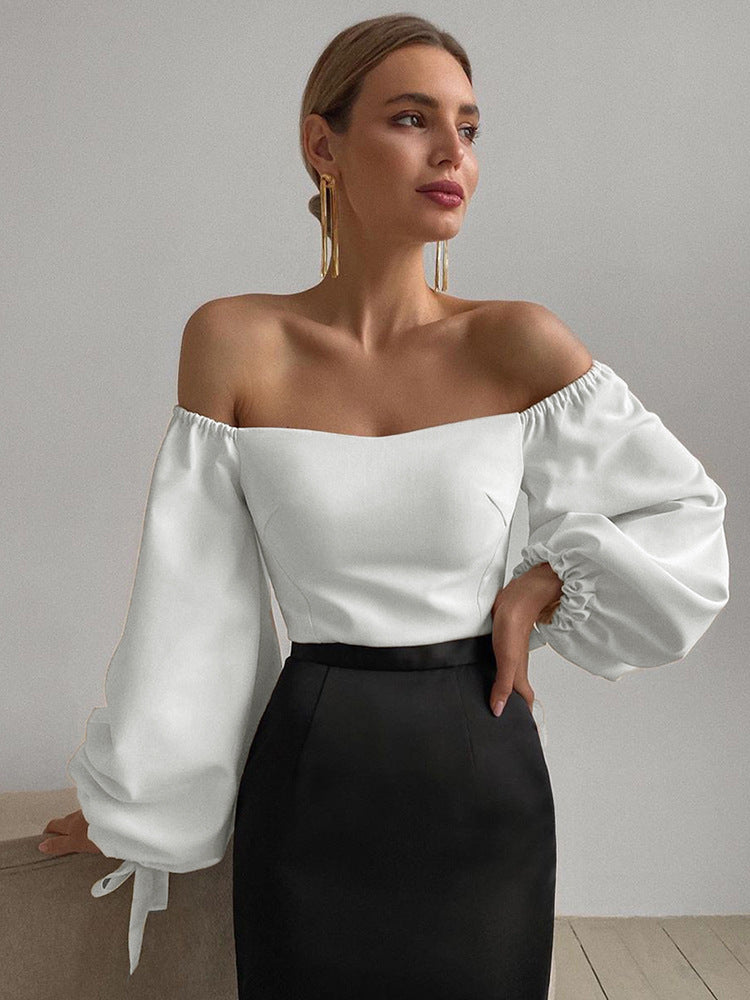 Ladies Temperament Loose White Pullover Solid Color Top