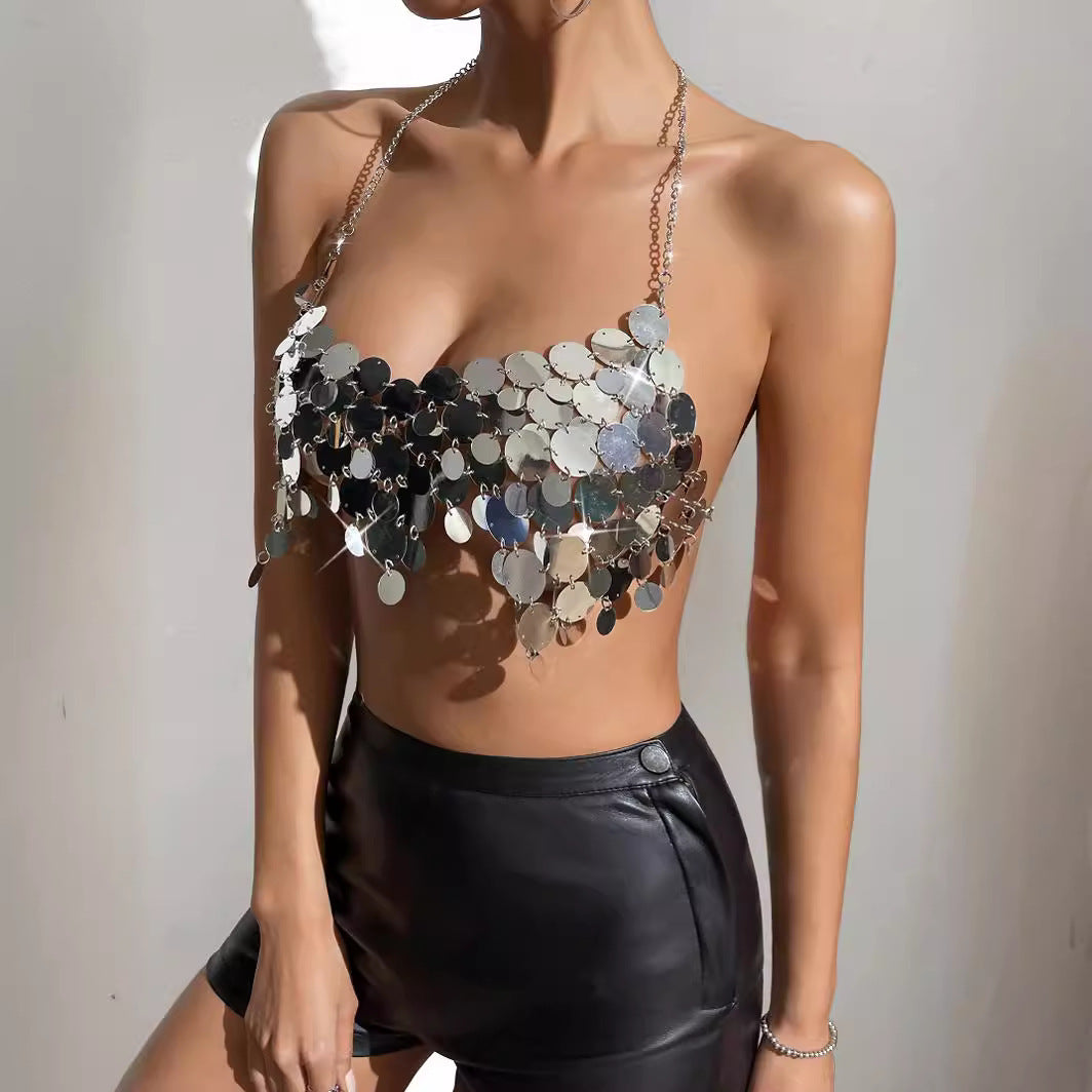 Women's Sequined Backless Chain Vest