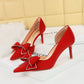 Women's Stiletto Low-cut Pointed Side Hollow Rhinestone Bow High Heels