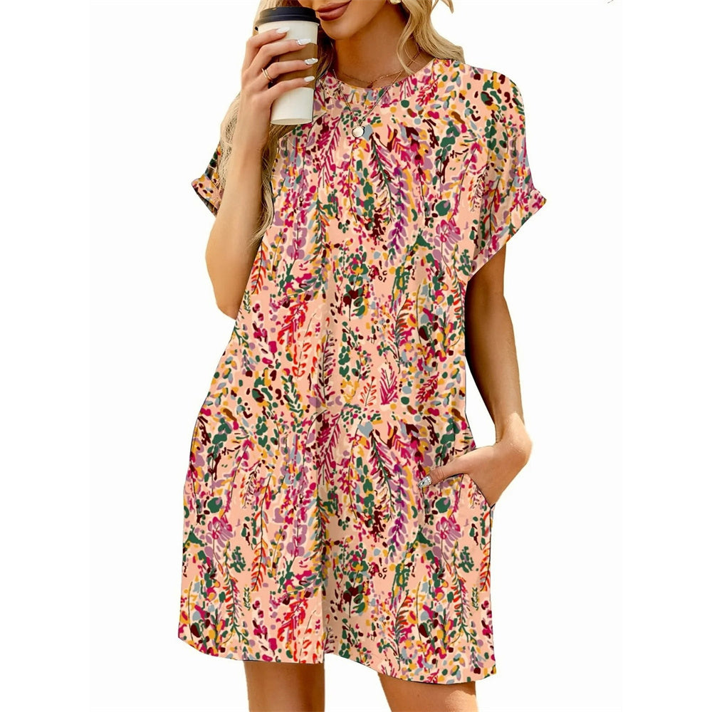 Robe ample imprimée à col rond et manches courtes