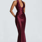 Neck-hanging Deep V-neck Pleated Lace-up Sexy Off-shoulder Slim-fit Long Dress