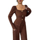 Metal Rose Buckle Slim-Fit Fashionable Womens Suit