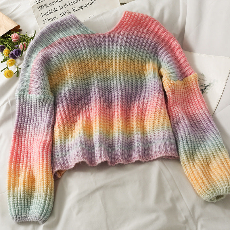 Gradient Three Button Loose And Thin Short Knitted Jacket