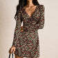 Slim Fit Fashion Floral V-neck Long-sleeve Dress