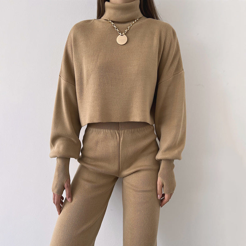 Ensemble haut ample à manches longues et col roulé pour femme, nouvelle collection européenne et américaine, mode décontractée, automne et hiver