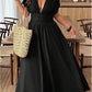 V-neck Short-sleeve Loose-fitting High-waisted Pleated Maxi Dress With A Slit