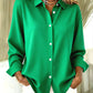 Women's Long-sleeved Lapel Plaid Button Shirt Top