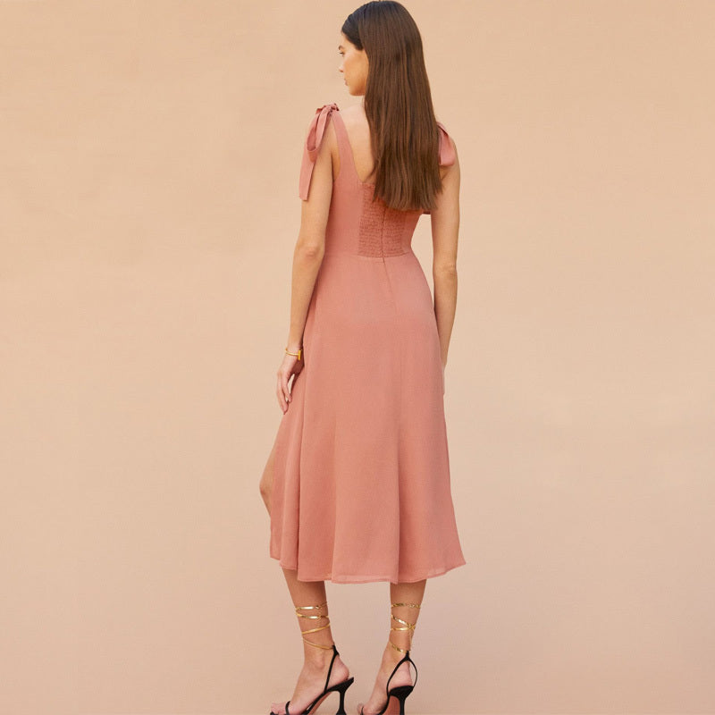 Dress Gentle Bow Bandage Waist-tight Split Suspender Skirt