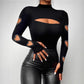 New Slim Fit Hollowed Heart Shape Long Sleeve Top Women's Clothing