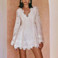 European And American Long Sleeve Tied Lace V-neck Slim Fit Skirt Dress
