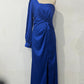 Diagonal Collar Raglan Sleeve Pleated Waist Tight Split Long Dress