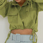 Pleated Waist Lantern Long-sleeved Lace Crop Top