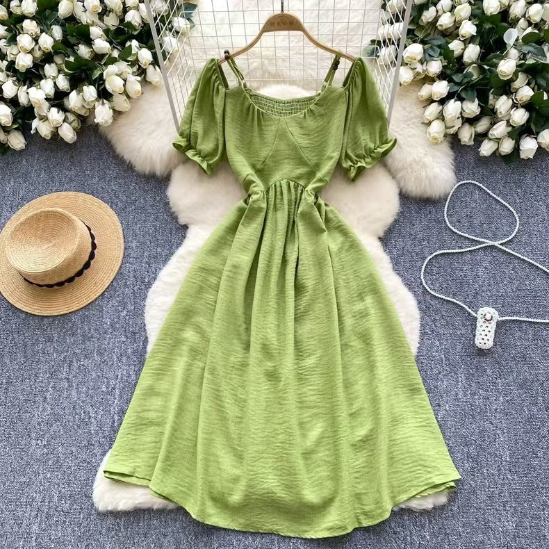 Sweet Designer-style Cutout Halterneck Off-shoulder Dress