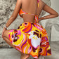 Women's Printed Wear Hollow Out Bright Color Halter Jumpsuit