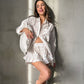 Womens SpringSummer 2-Piece Set Long-Sleeve Cotton Top And Shorts
