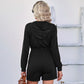 Short une pièce à capuche et manches longues pour femme, coupe slim