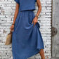 2 Piece Set Women's Solid Color Short Sleeve Top And Casual A- Line Dress Suit