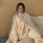 Horn Button Hooded Twist Sweater Jacket