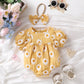 Combinaison d'été pour bébé fille, motif soleil, joyeux, petit tournesol, trois couleurs, avec coiffe