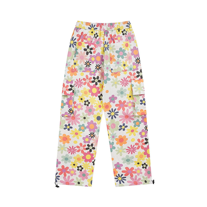 Harajuku Street Sweet Cool Style Flowers Full Printed Leisure Wide-leg Casual Pants